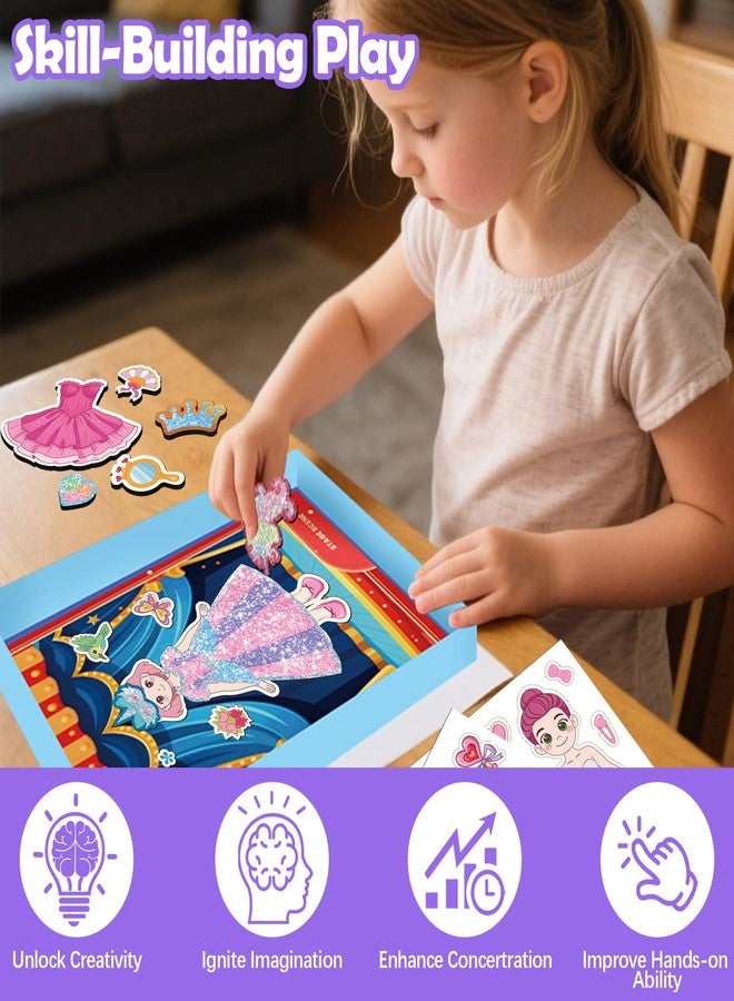 SOOVSY Magnetic Dress Up Dolls Girls Toys, Princess Mermaid Fairy Ballerina Unicorn Foil Art Craft Fun Kits with 4 Dress Up Dolls, 107 Magnets with Glow Edges, Travel Toys Games Gift for Kids 3 4 5 6 7 8 9 - Image 4